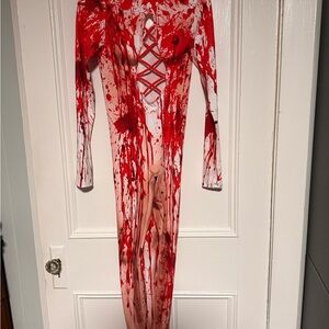 Devil Walking Red and White Blood Splatter Lace-Up Costume Jumpsuit